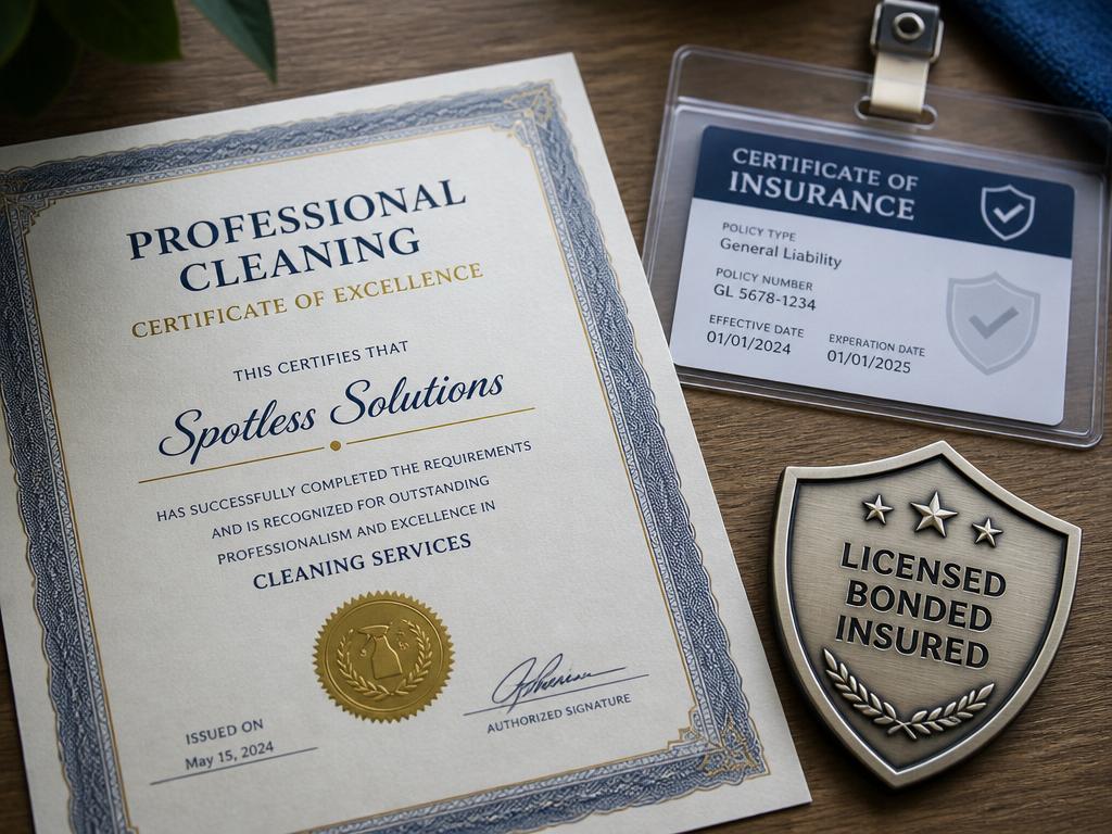 Professional cleaning license and insurance certificate